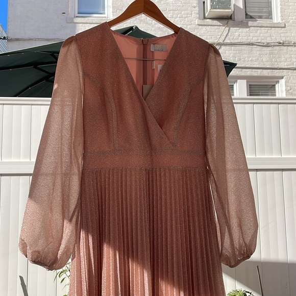 Quiz - Women's Metallic Pink Pleated Evening Dress Size 8 - Picture 4 of 14